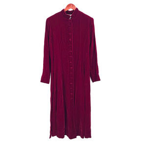 Vintage Tristan & Iseut Red Velvet Button Down Midi Dress